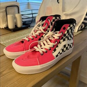 Vans Pink and Black Checkered High-Tops
